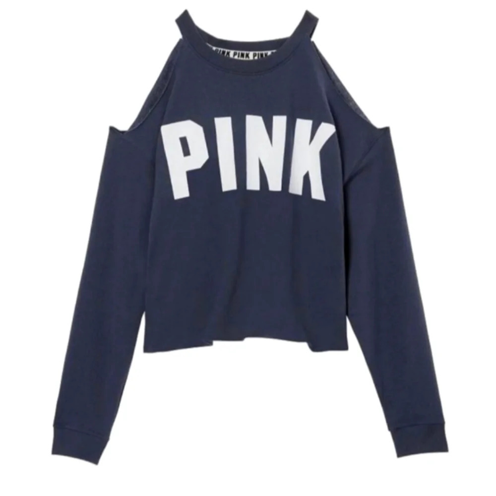 Victoria's Secret Pink Cold Shoulder Cropped Crew Sweatshirt Status Blue M